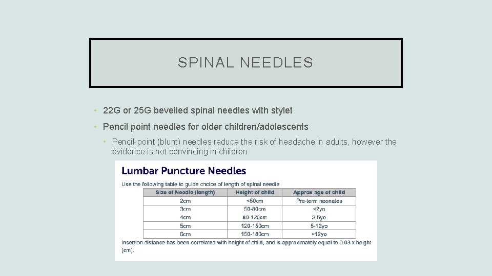 SPINAL NEEDLES • 22 G or 25 G bevelled spinal needles with stylet •
