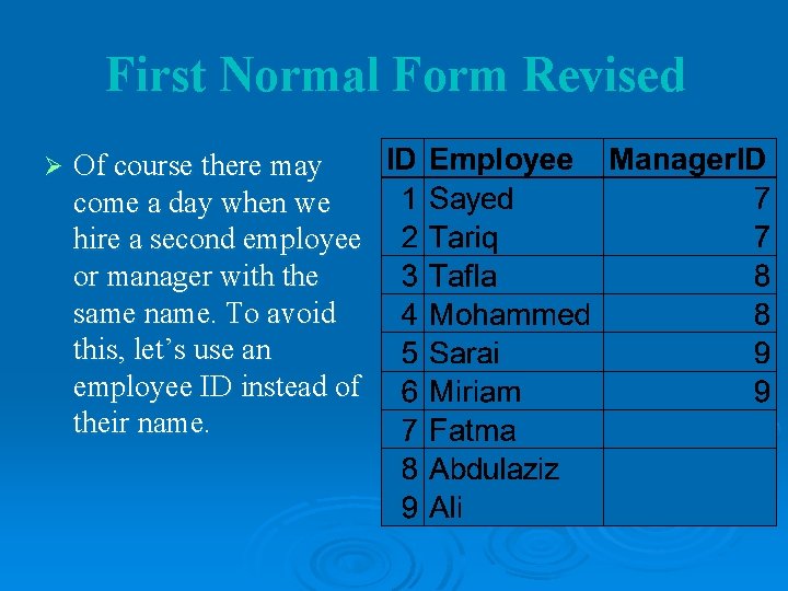First Normal Form Revised Ø Of course there may come a day when we