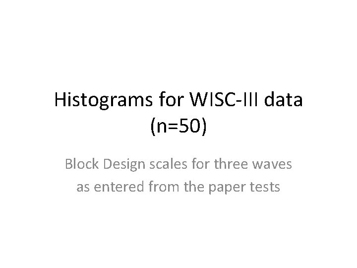 Histograms for WISC-III data (n=50) Block Design scales for three waves as entered from