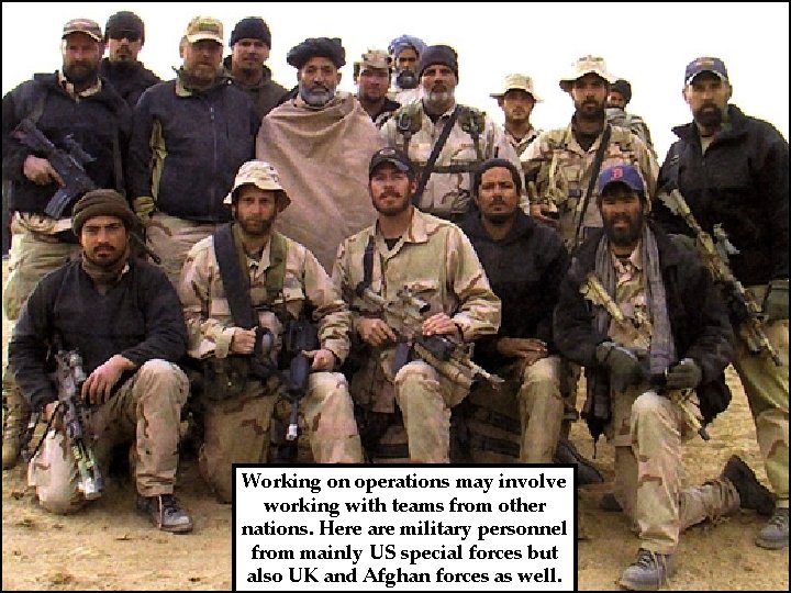 Working on operations may involve working with teams from other nations. Here are military