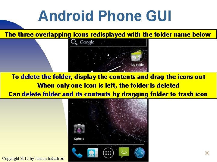 Android Phone GUI The three overlapping icons redisplayed with the folder name below To