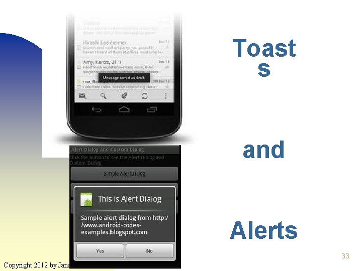 Toast s and Alerts 33 Copyright 2012 by Janson Industries 