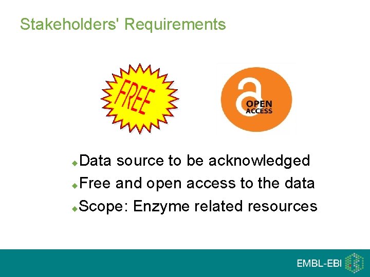 Stakeholders' Requirements Data source to be acknowledged u. Free and open access to the
