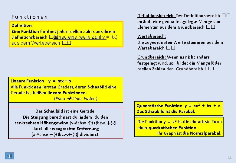 Funktionen Definition: Eine Funktion f ordnet jeder reellen Zahl x aus ihrem Definitionsbereich ��