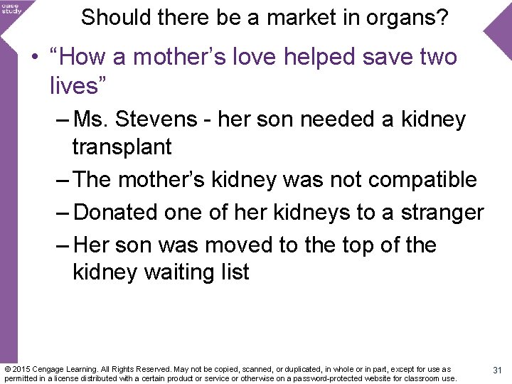 Should there be a market in organs? • “How a mother’s love helped save