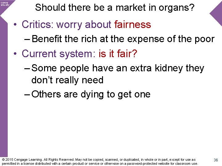 Should there be a market in organs? • Critics: worry about fairness – Benefit