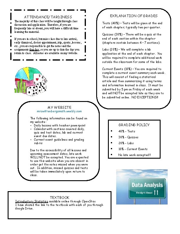 EXPLANATION OF GRADES ATTENDANCE/TARDINESS The majority of this class will be taught through class