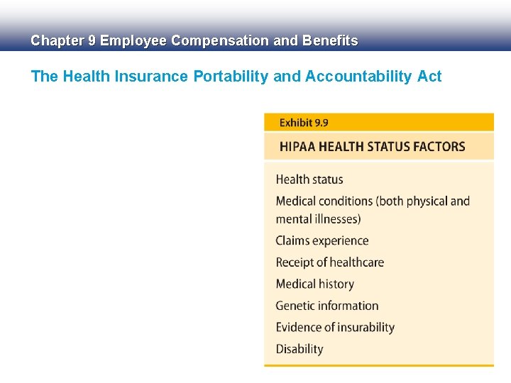 Chapter 9 Employee Compensation and Benefits The Health Insurance Portability and Accountability Act 
