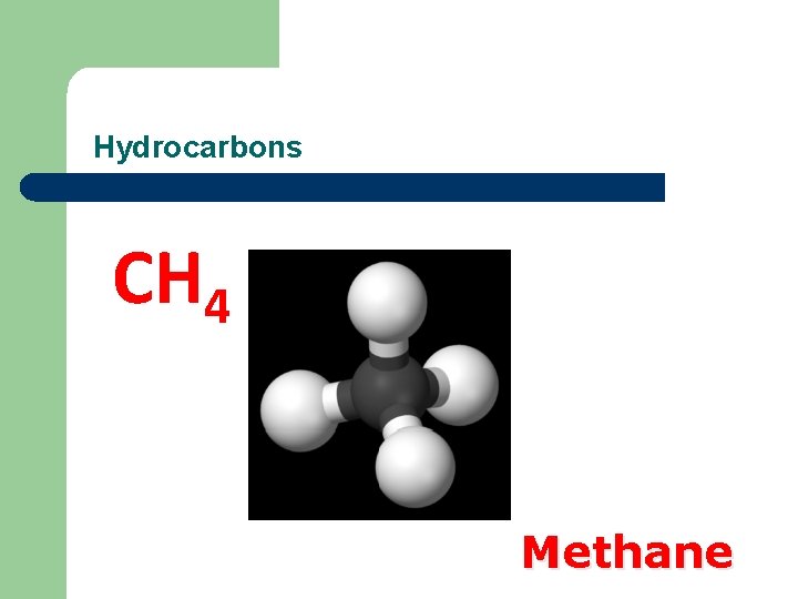 Hydrocarbons CH 4 Methane 