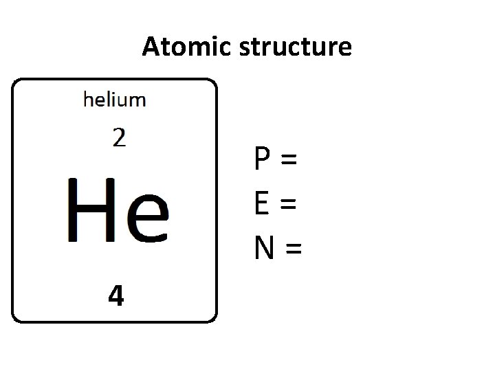 Atomic structure P= E= N= 4  Atomic structure P= E= N= 4