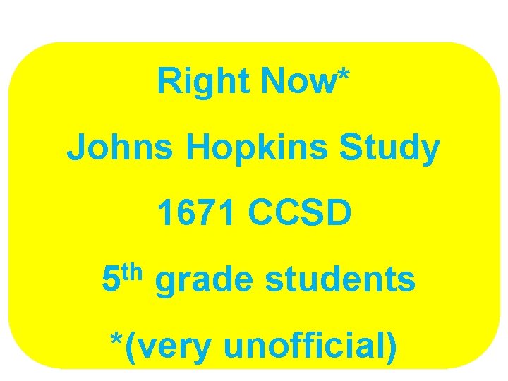 Right Now* Johns Hopkins Study 1671 CCSD th 5 grade students *(very unofficial) 