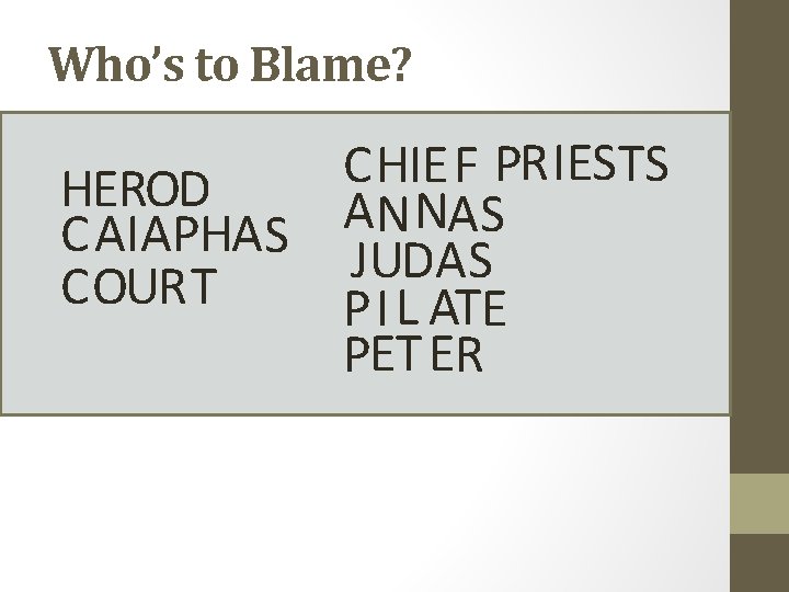 Who’s to Blame? R IES P T S CHIEF HEROD A N N AS