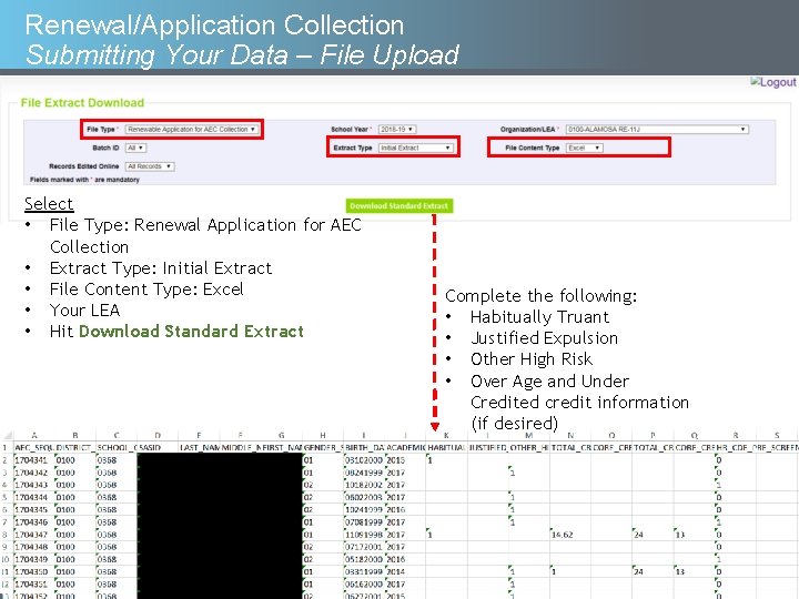 Renewal/Application Collection Submitting Your Data – File Upload Select • File Type: Renewal Application