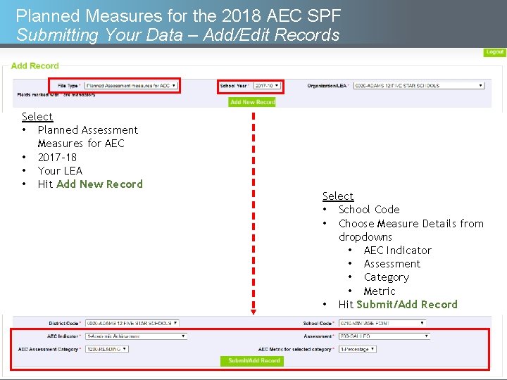 Planned Measures for the 2018 AEC SPF Submitting Your Data – Add/Edit Records Select