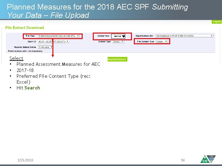 Planned Measures for the 2018 AEC SPF Submitting Your Data – File Upload 2017