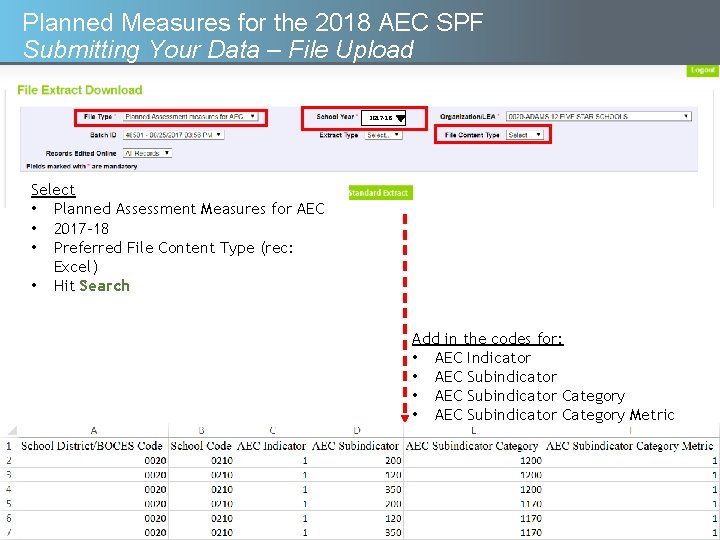 Planned Measures for the 2018 AEC SPF Submitting Your Data – File Upload 2017