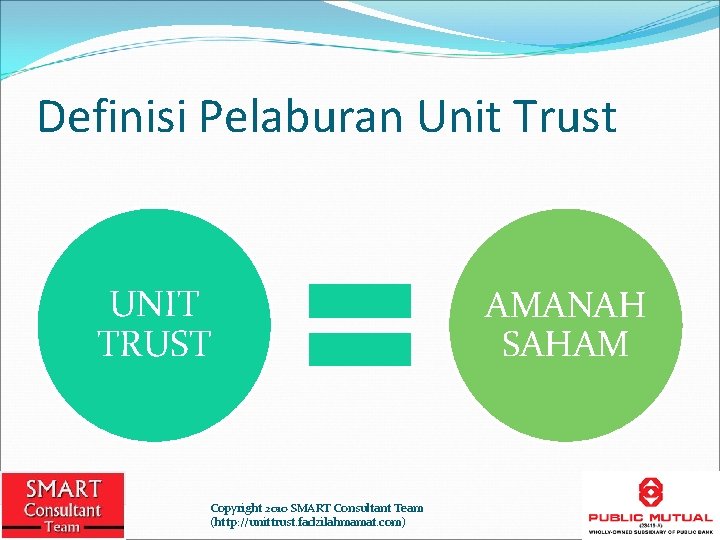Definisi Pelaburan Unit Trust UNIT TRUST Copyright 2010 SMART Consultant Team (http: //unittrust. fadzilahmamat.