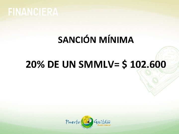 SANCIÓN MÍNIMA 20% DE UN SMMLV= $ 102. 600 