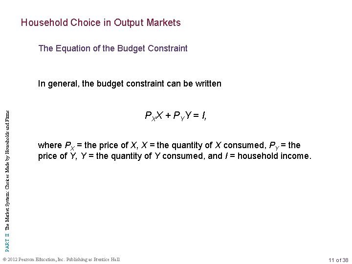 Household Choice in Output Markets The Equation of the Budget Constraint PART II The