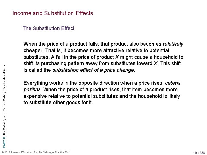 Income and Substitution Effects PART II The Market System: Choices Made by Households and