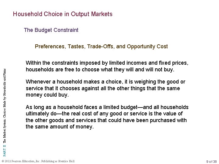 Household Choice in Output Markets The Budget Constraint PART II The Market System: Choices