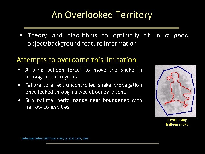 An Overlooked Territory • Theory and algorithms to optimally fit in a priori object/background An Overlooked Territory • Theory and algorithms to optimally fit in a priori object/background