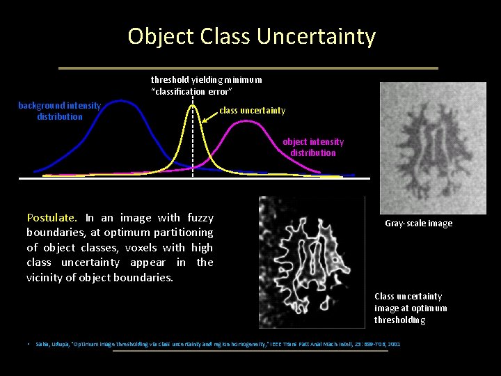 Object Class Uncertainty threshold yielding minimum “classification error” background intensity distribution class uncertainty object Object Class Uncertainty threshold yielding minimum “classification error” background intensity distribution class uncertainty object
