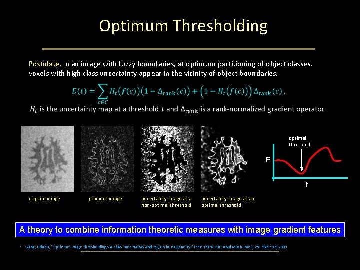 Optimum Thresholding Postulate. In an image with fuzzy boundaries, at optimum partitioning of object Optimum Thresholding Postulate. In an image with fuzzy boundaries, at optimum partitioning of object