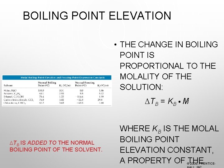 BOILING POINT ELEVATION • THE CHANGE IN BOILING POINT IS PROPORTIONAL TO THE MOLALITY