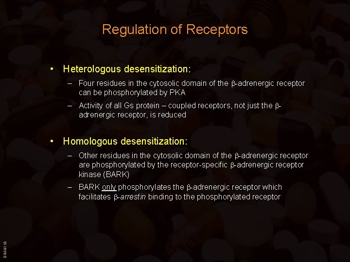 Regulation of Receptors • Heterologous desensitization: – Four residues in the cytosolic domain of