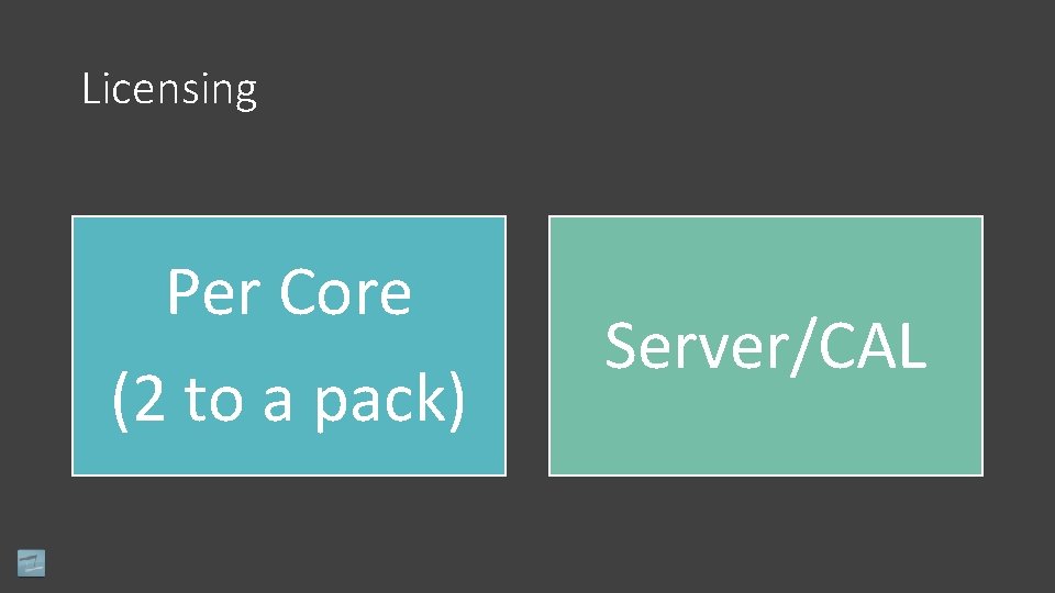 Licensing Per Core (2 to a pack) Server/CAL 