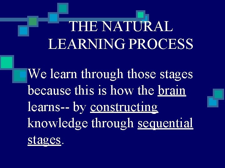 THE NATURAL LEARNING PROCESS n We learn through those stages because this is how