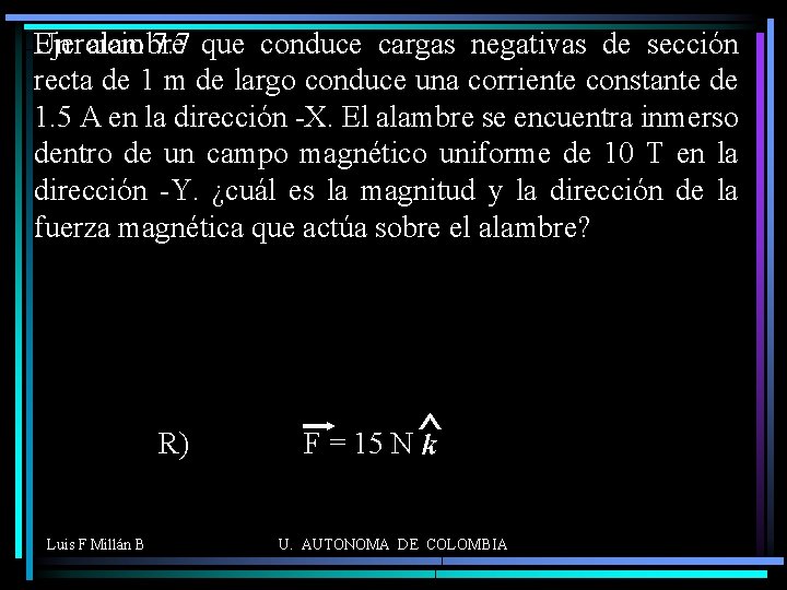 Un alambre Ejercicio 7. 7 que conduce cargas negativas de sección recta de 1