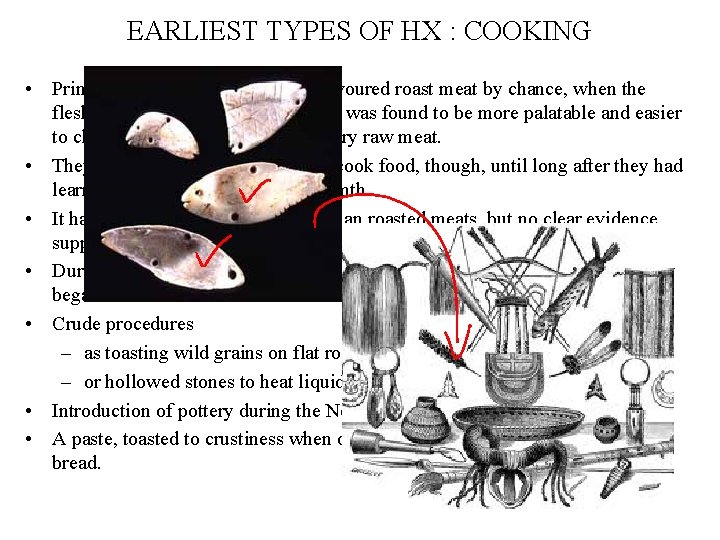 EARLIEST TYPES OF HX : COOKING • Primitive humans may first have savoured roast