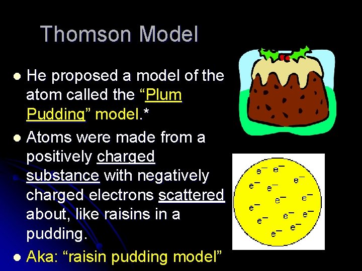 Thomson Model He proposed a model of the atom called the “Plum Pudding” model.