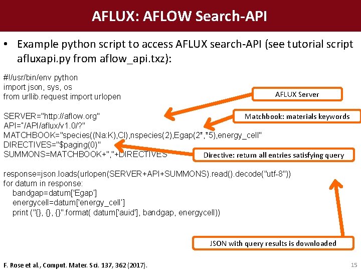 AFLUX: AFLOW Search-API • Example python script to access AFLUX search-API (see tutorial script