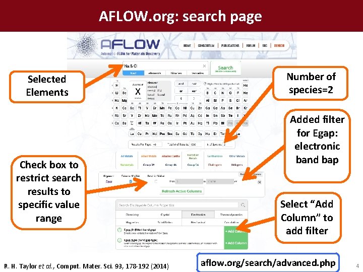 AFLOW. org: search page Selected Elements Check box to restrict search results to specific