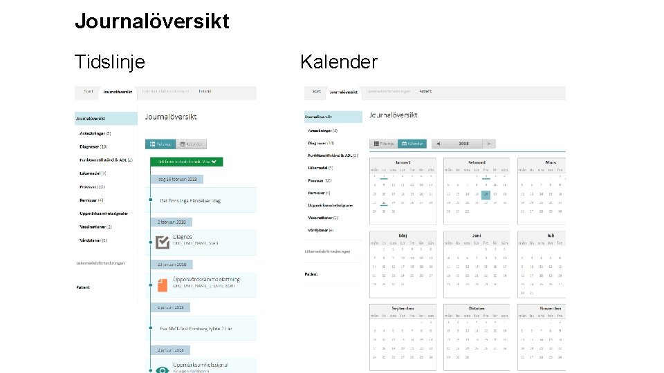 Journalöversikt Tidslinje Kalender 