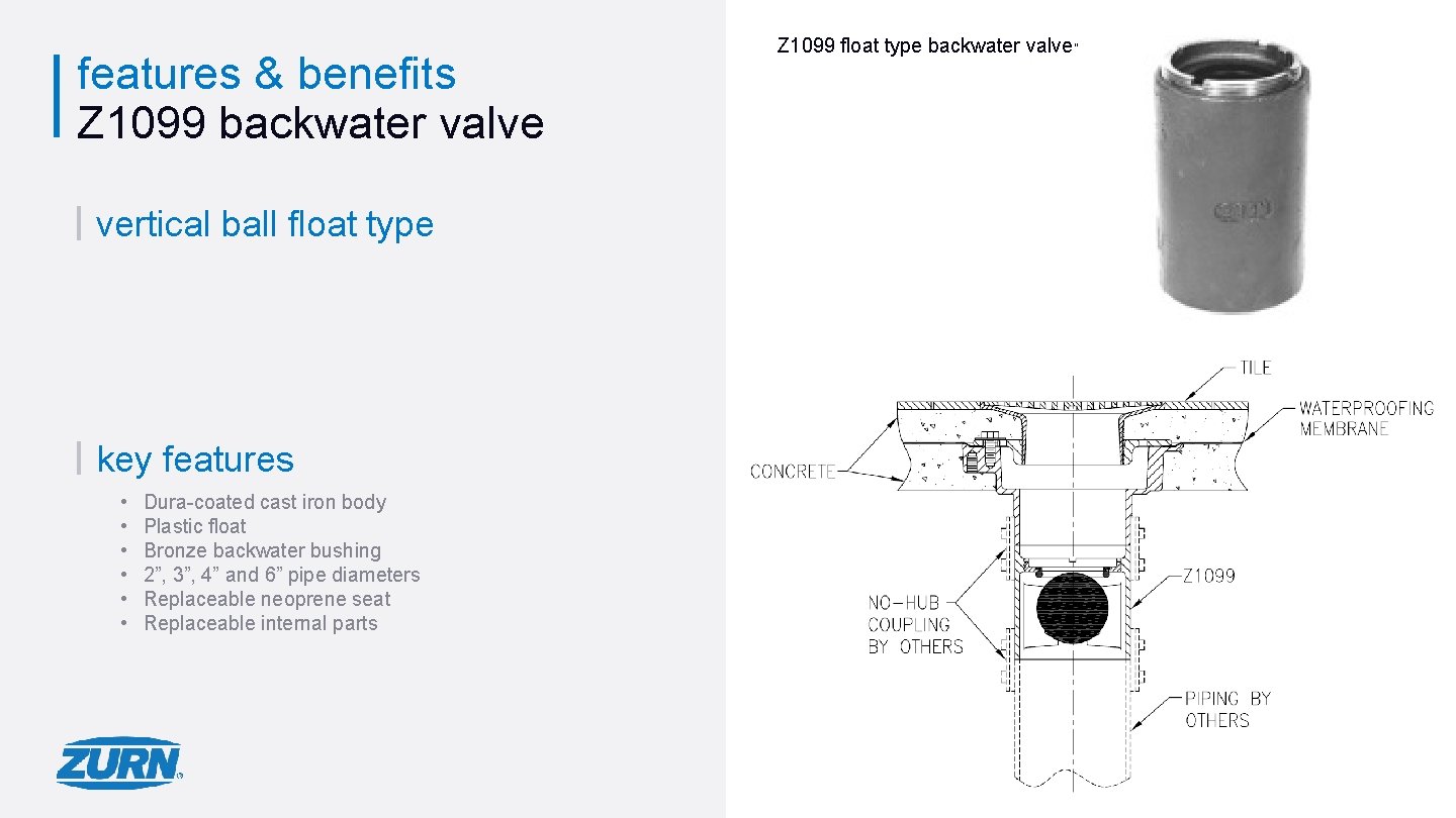 features & benefits Z 1099 backwater valve Z 1099 float type backwater valve” vertical