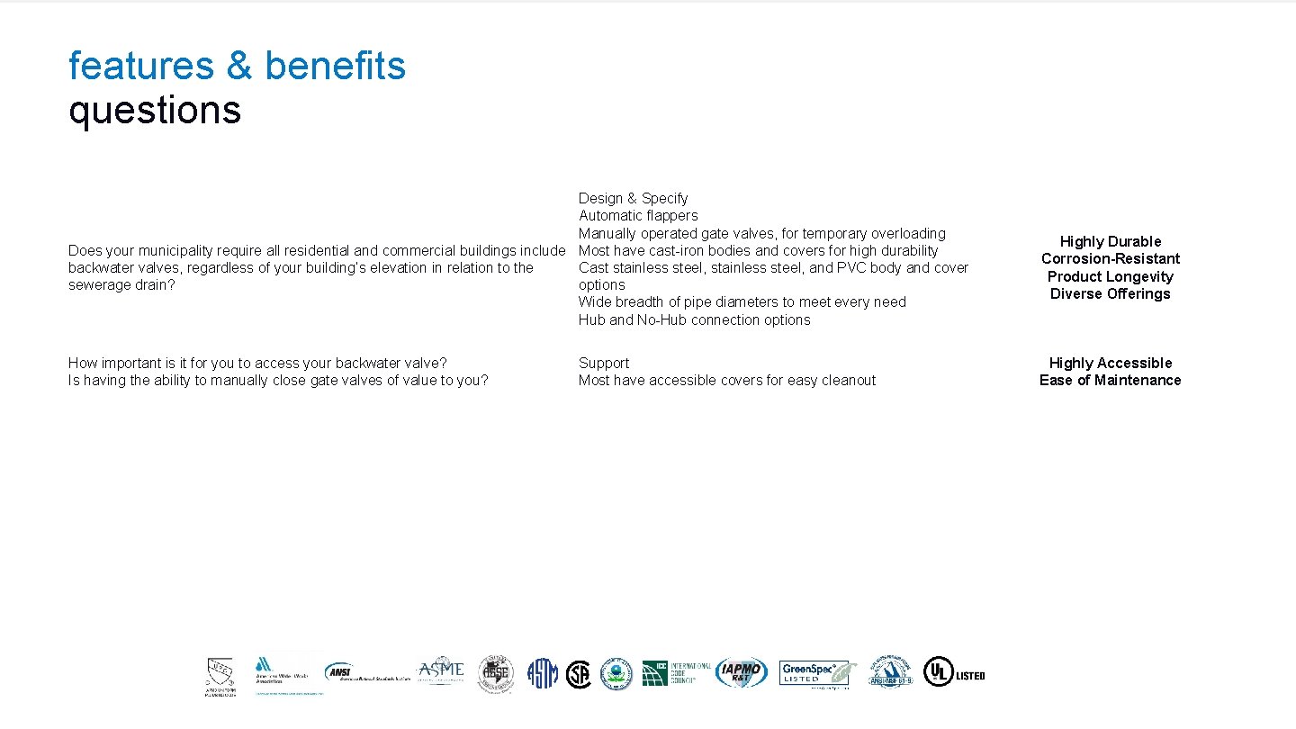 features & benefits questions Design & Specify Automatic flappers Manually operated gate valves, for