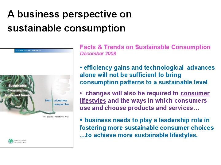 A business perspective on sustainable consumption Facts & Trends on Sustainable Consumption December 2008