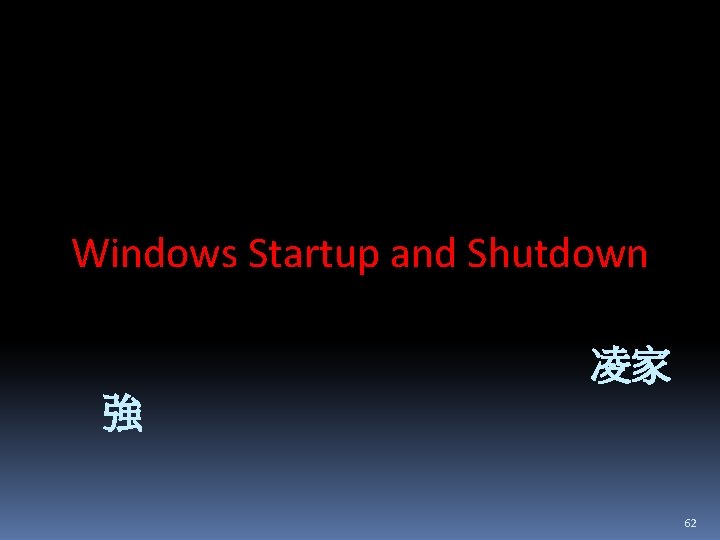 Windows Startup and Shutdown 凌家 強 62 