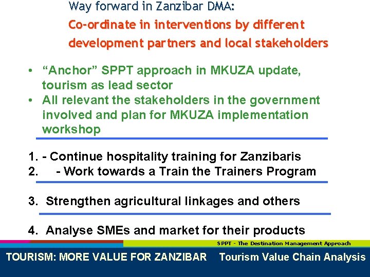 Way forward in Zanzibar DMA: Co-ordinate in interventions by different development partners and local