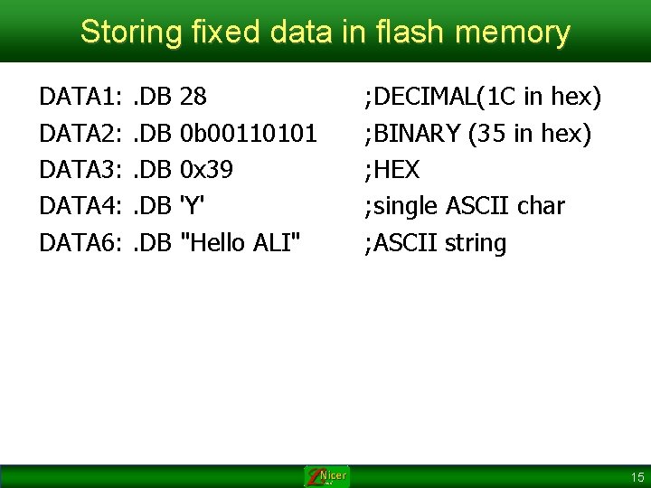 Storing fixed data in flash memory DATA 1: DATA 2: DATA 3: DATA 4: