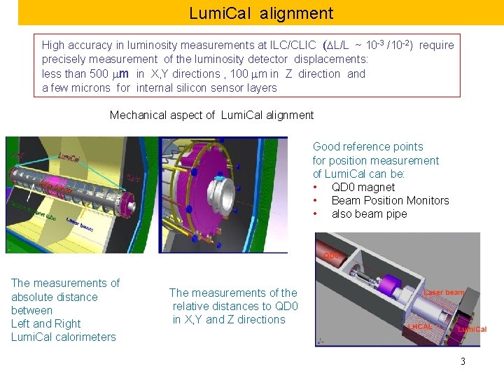 Lumi. Cal alignment High accuracy in luminosity measurements at ILC/CLIC ( L/L ~ 10