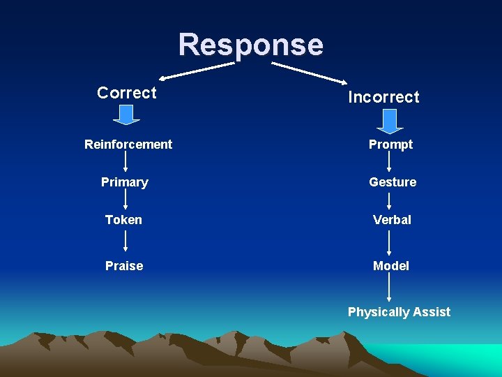 Response Correct Reinforcement Incorrect Prompt Primary Gesture Token Verbal Praise Model Physically Assist 