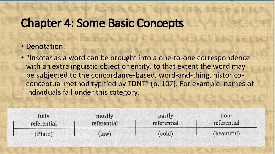 Chapter 4: Some Basic Concepts • Denotation: • “Insofar as a word can be