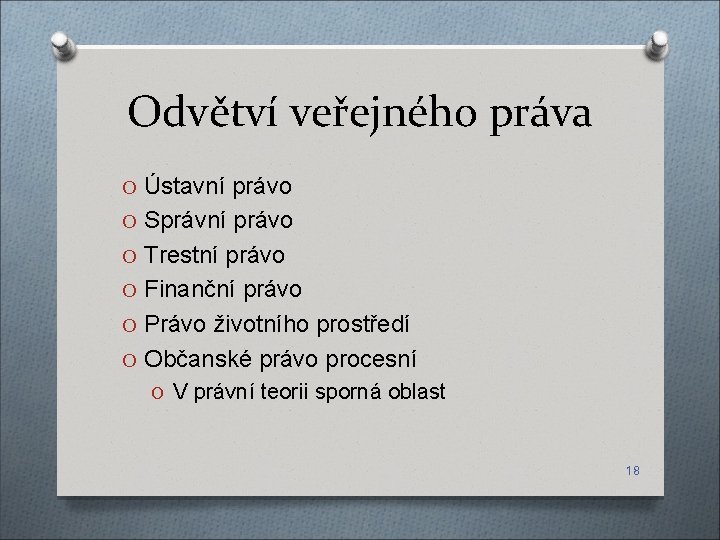 Odvětví veřejného práva O Ústavní právo O Správní právo O Trestní právo O Finanční