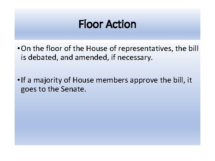 Floor Action • On the floor of the House of representatives, the bill is