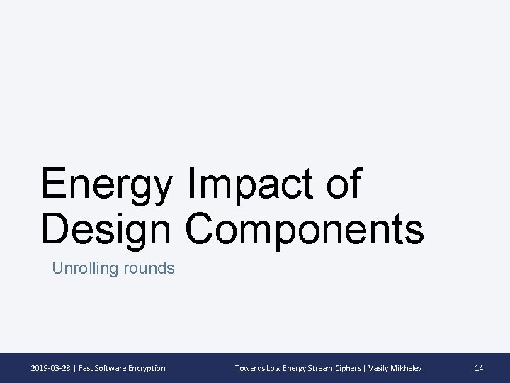 Energy Impact of Design Components Unrolling rounds 2019 -03 -28 | Fast Software Encryption
